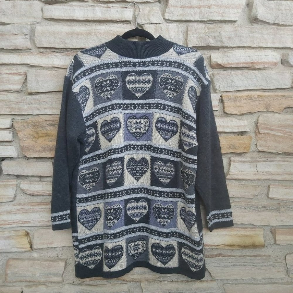 Vintage 90's Y2K Heart Print Knit Granny Sweater